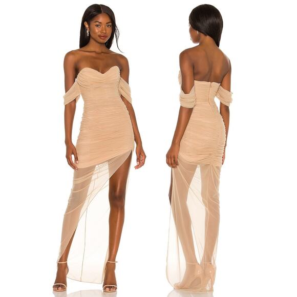 Nookie Dita Mesh Gown Ruched Mesh Elegant Whimsical Wedding Fairy Party Nude XS - Picture 1 of 13